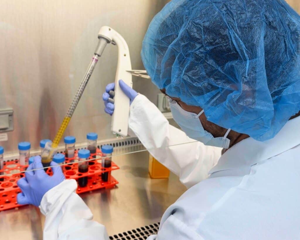 Autologous stem cells being processed in the Regenexx Cayman laboratory